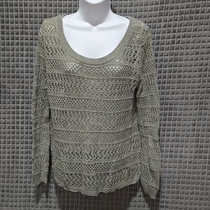 Open Knit Gold Glitter Sweater SzLg Y2K 90s Stretch Glam Coastal Cowgirl Fairy